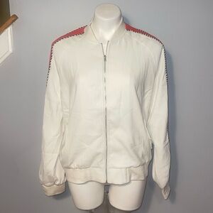 Line & Dot NWT white bomber jacket Women’s Large. Isabel stripe.